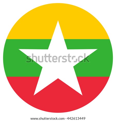 Vector illustration flag of Myanmar icon. Round national flag of Myanmar.