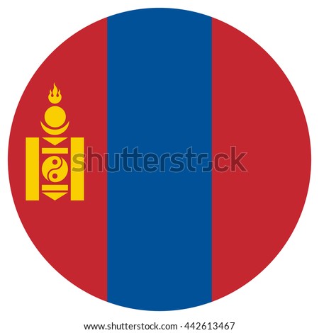 Vector illustration flag of Mongolia icon. Round national flag of Mongolia.