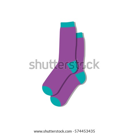 Vector illustration flat design colorful socks isolated on white background. Textile warm clothes socks pair cute decoration wool winter clothing. Sport season collection.