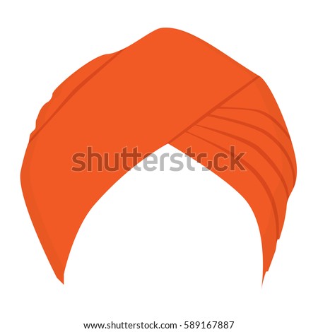 Vector illustration orange turban headdress isolated on white background. Sikh turban icon.