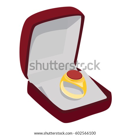 Vector illustration mans golden vintage, heraldic signet ring in jewellery box.