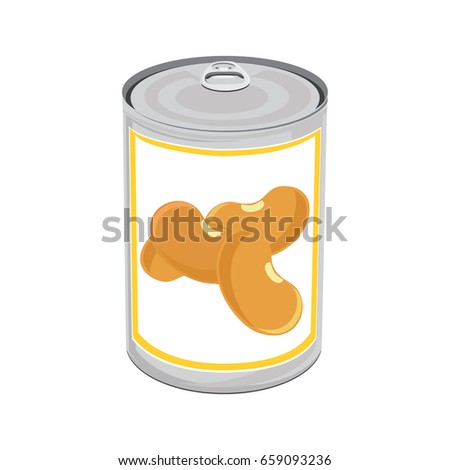 Vector illustration aluminum can with beans. Canned food. Metal tin can icon isolated on white.