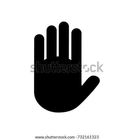 Vector illustration black silhouette hand isolated on white background. Stop sign or symbol icon