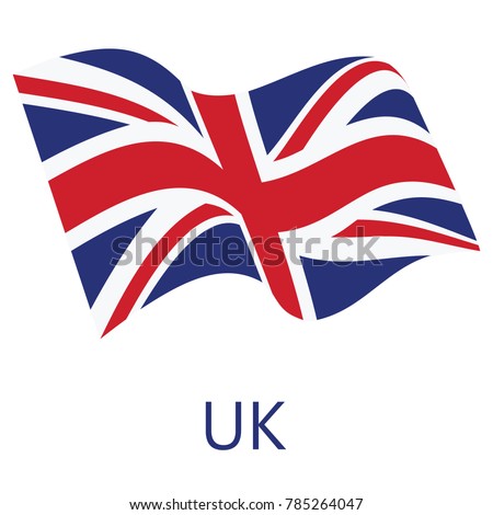 Vector illustration waving flag of United Kingdom of Great Britain icon. UK flag button isolated on white background
