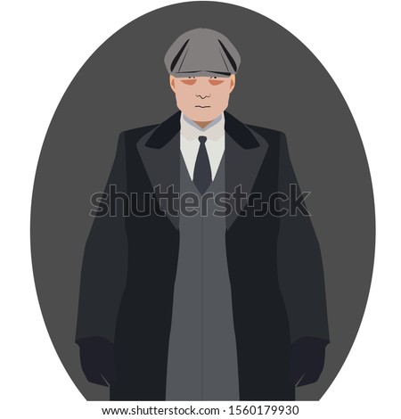 gangster with cap on gray background
