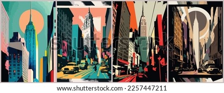 Vector Art of New York pop art collage. Template of Illustration Graphic Modern Pop Art Poster and Cover of Sticker and Collage Cartoon Watermark Abstract Vector