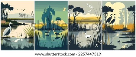 Vector Art of Wetlands Cartoon Vector . Template of Illustration Graphic Modern Pop Art Poster and Cover of Sticker and Collage Cartoon Watermark Abstract Vector