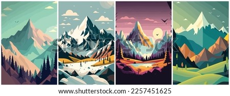 Vector Art of Alpine Mountains Cartoon Vector . Template of Illustration Graphic Modern Pop Art Poster and Cover of Sticker and Collage Cartoon Watermark Abstract Vector