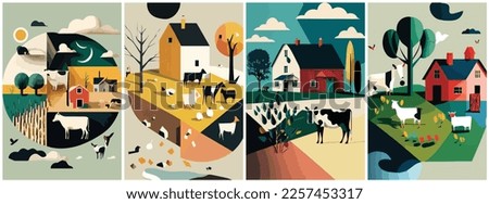 Vector Art of Rural Farm abstract collage. Template of Illustration Graphic Modern Pop Art Poster and Cover of Sticker and Collage Cartoon Watermark Abstract Vector