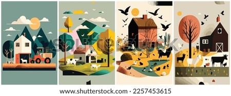 Vector Art of Rural Farm abstract collage. Template of Illustration Graphic Modern Pop Art Poster and Cover of Sticker and Collage Cartoon Watermark Abstract Vector