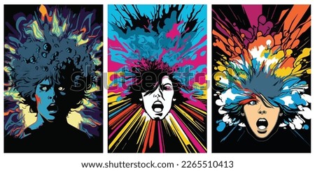 Mindblowing Excited Man Head Exploding Psychedelic Vector Cartoon Stock Illustration
