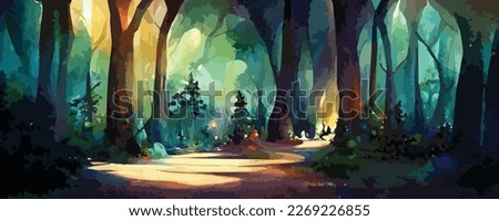 Illustration of Disney style forest painted in watercolor style soft . Minimimailst vector art