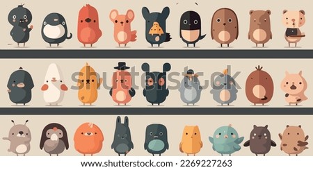 Illustration of collection of cute animals by Pixar style minimalist . Minimimailst vector art