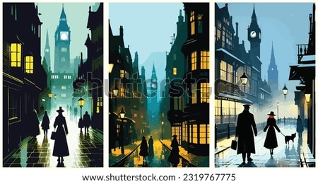 Historic Victorian London Capturing The Spirit Of A Bygone Era set collection of abstract vector illustration