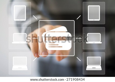 Business button credit card connection web computer