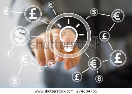 Businessman pushing button with idea bulb dollar currency