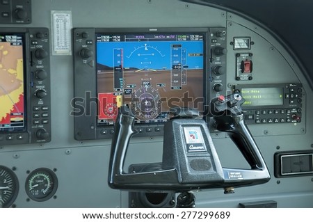 TANZANIA - OCTOBER 9 2014: Inside the cockpit of Cessna caravan  airplane