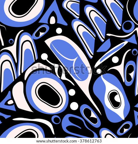 Vector illustration abstract blue background native north american seamless pattern