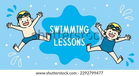 Web Banner Illustration of Swimming Lessons for Kids