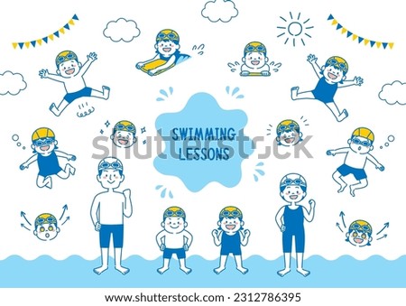 Set Illustration of Kids Swimming Lessons