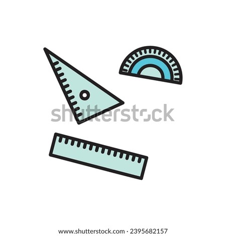Illustration of simple ruler, triangle and protractor
