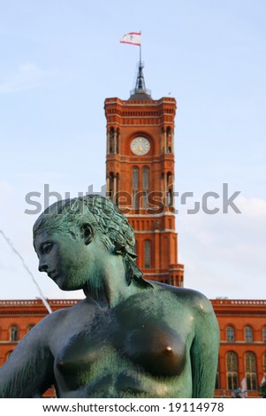 Red Town Hall and Neptun Fountain in Alexanderplatz, Berlin