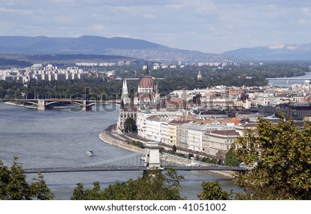 Panorama of Budapest with its famous old Parliament - beautiful capital city od Hungary