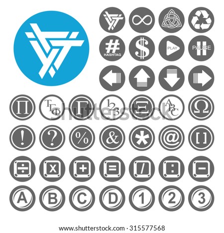 Alphabet, Numbers and Symbols icons set. Illustration EPS10