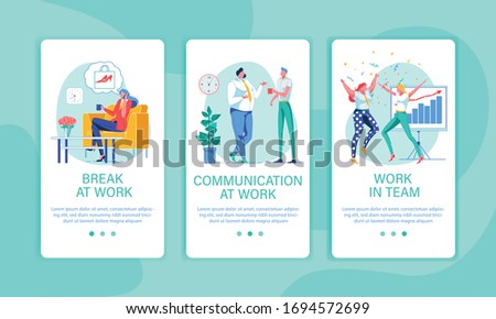 Small Break at Work. Business Lady Discussing New Shoes on Phone. Communicating with Colleague in Office. Two Women Celebrating Good Team Result. Three Banners with Copy Space for Extra Text.