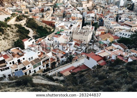 View of Spanish town. Top view of spanish town in sunny day.