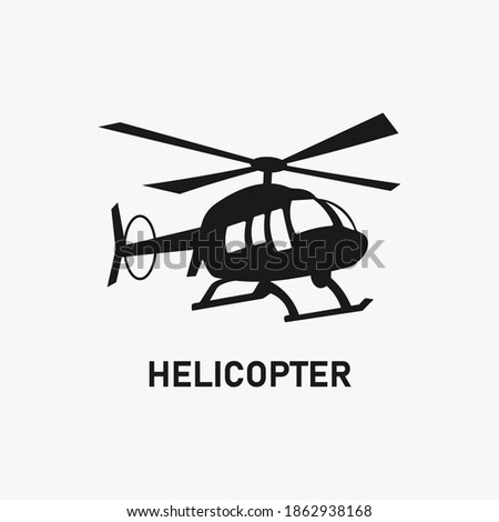 Flying helicopter silhouette. Chopper icon sign or symbol. Heli logo. Hovering aircraft. Army or air force military vehicle. Passenger tour or travel. Transportation vector design illustration.