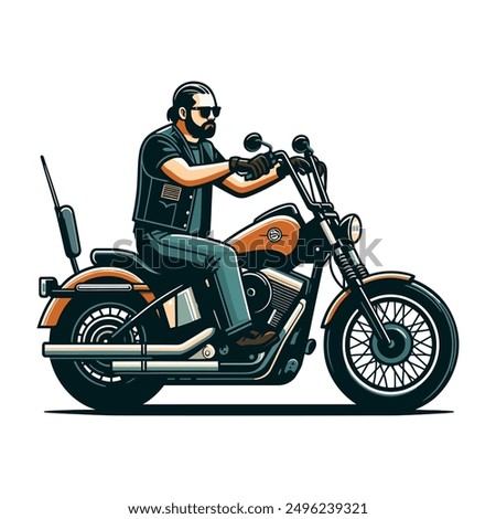 Biker riding motorcycle flat design vector illustration.