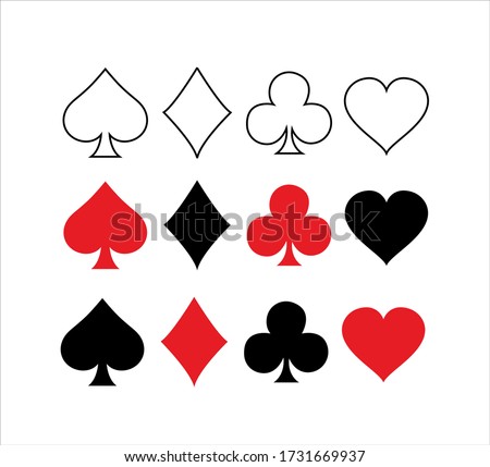 Set of vector playing card symbols. Poker card suits - hearts, clubs, spades and diamonds - on white background.