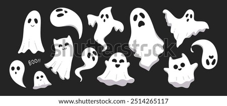 Cute Ghosts Halloween Cartoon Vector Stickers Collection