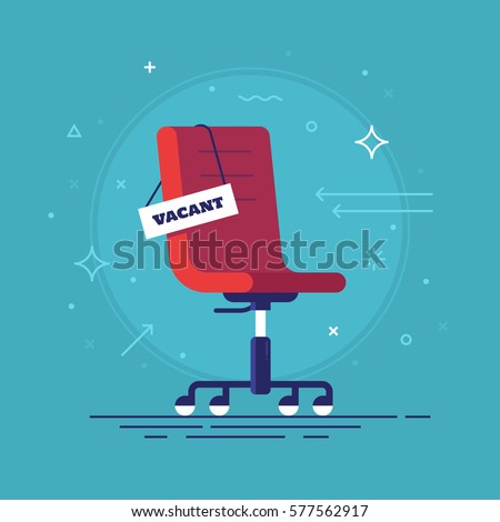 Composition with office chair and a sign vacant. Business hiring and recruiting concept. Vector illustration.