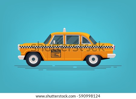 Retro yellow taxi cab. Classic taxicab icon. Vector flat style illustration.