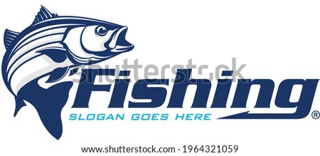 Striped Bass Fish Logo, Great and Unique Striped bass fish Jumping out of the water. Great to use as your stripped bass fishing activity. 