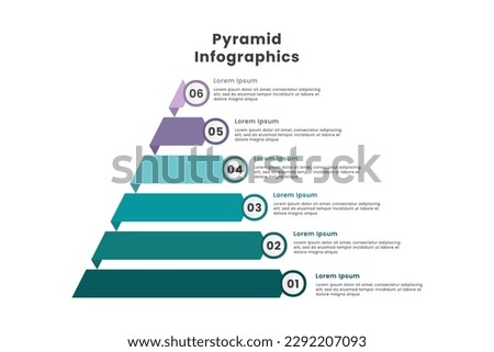Flat Pyramid Infographic template design with six elements, steps and numbers. Suitable for Business Presentation. Vector Illustration