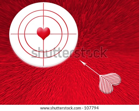 Arrow speeding to hit the target red heart