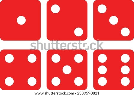 Dice sides or dice faces icon set in flat style design. Red six sided dice.	