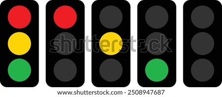 Traffic light, traffic light sequence vector. Red, yellow, green lights - Go, wait, stop.	