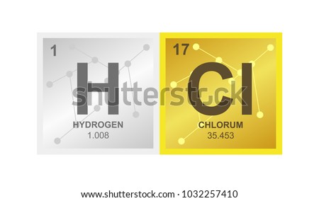Vector symbol of hydrochloric acid or hydrogen chloride which consists of hydrogen and chlorine on the background from connected molecules