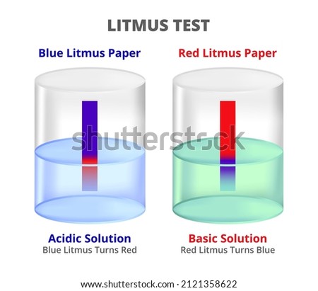 	
Vector illustration of Litmus pH paper indicators in a chemical container. Litmus test – blue and red pH paper. In acidic solution, blue litmus turns red. In basic solution, red litmus turns blue.