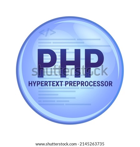 Vector blue icon or symbol of PHP hypertext preprocessor isolated on a white background. Open source general-purpose server-side scripting language suited for web development. PHP programming language