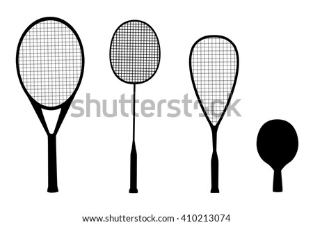 silhouettes of racquet sports - rackets for tennis, table tennis, badminton and squash