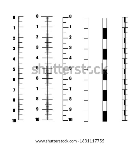 Ruler Inch Vector. Set vertical scale for an analog meter, vector template scales in units of millimeter, centimeter mm cm pattern of vertical scales for creating a ruler, thermometer, meter. 