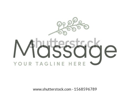 Massage - Premium, Modern & Elegant Sans Serif Beauty Salon & Spa Therapy Graphic Brand Identity Vector Logo Template w/ Light & Dark Jade Green Colors & Lavender Eucalyptus Branch Leaf Flat Line Icon