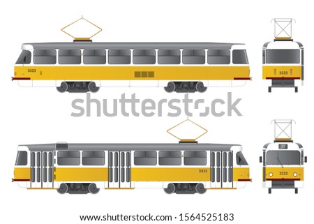 Russian white and yellow
 tram from Moscow isolated - Vector