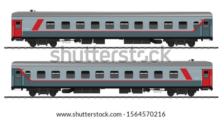 Russian Railway carriage. Passenger train cars.   Vector.