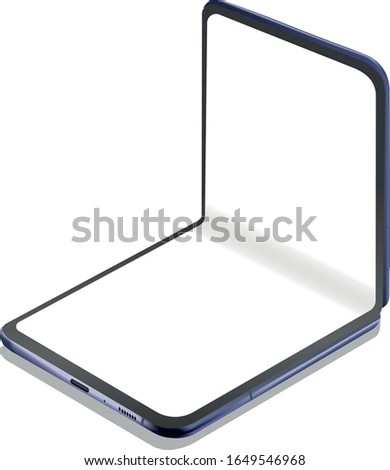 Foldable phone or mobile. Smartphone that folds in middle of screen like a flip phone.Vector.Mockup.